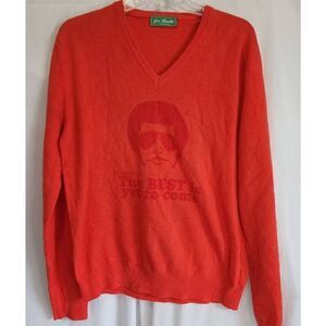 Vintage Retro Joe Rivetto Graphic Red V Neck Sweater Made in Italy Size Large C2